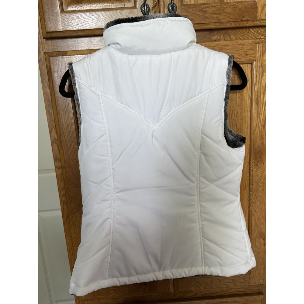 Valerie Stevens White Puffer‎ Vest Faux Fur Lined Quilted Front Zip Winter Small - Picture 5 of 5